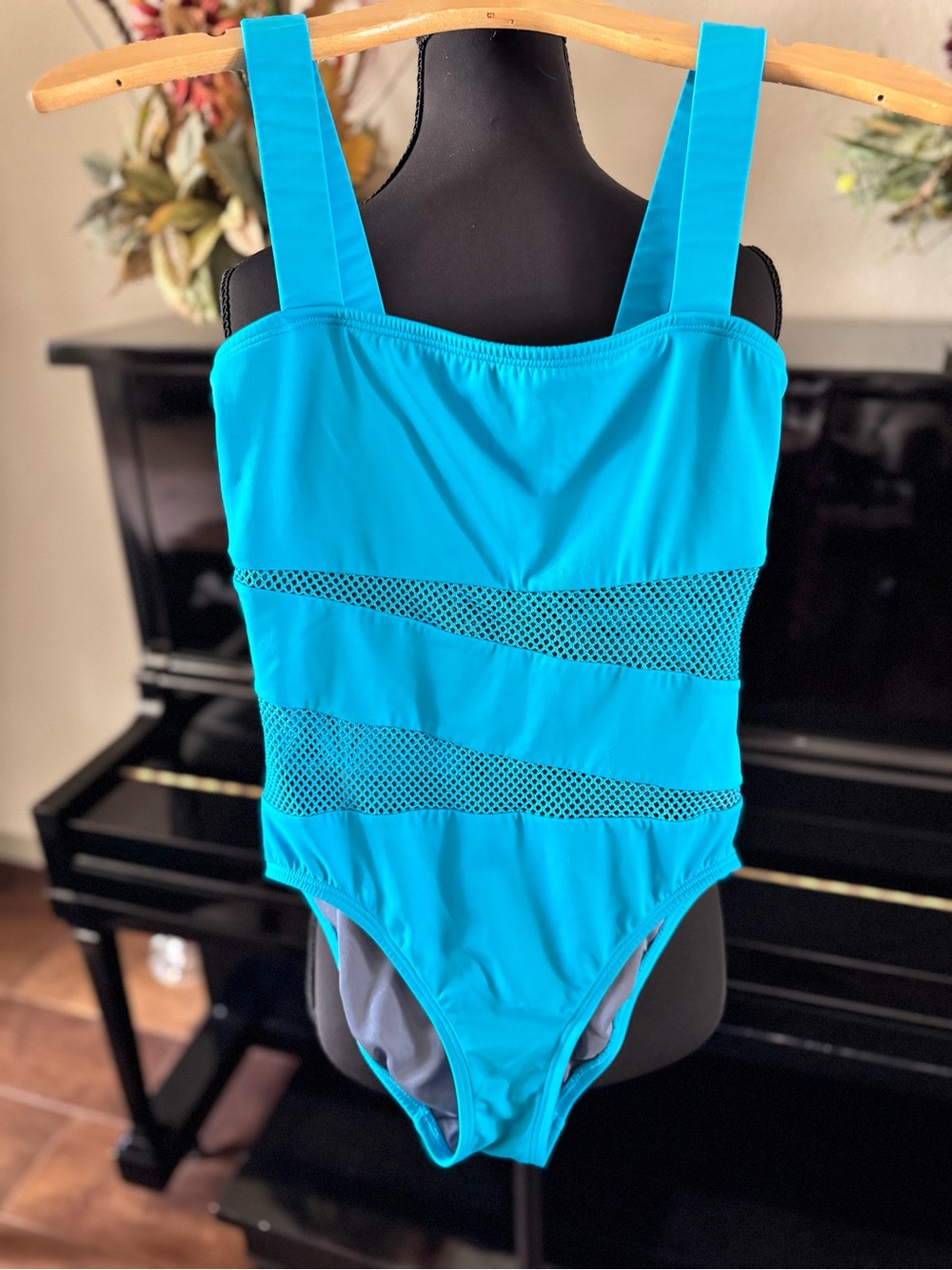 DKNY Swim Turquoise Bathing Suit with Mesh Cutouts